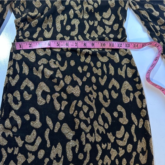 Miss Ord Gold Metallic Black Leopard/Cheetah Print ElasticCuffs Midi Dress NWT S - Picture 13 of 14
